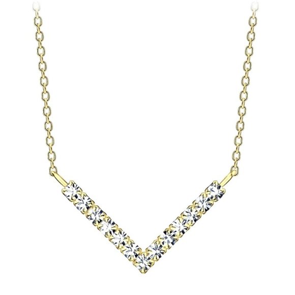 Yellow Gold Silver Chevron Necklace - Picture 1 of 1
